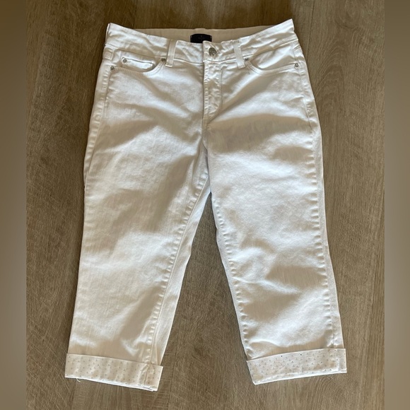 NYDJ White Crop Lift Tuck Technology Rhinestone Cuffed - Picture 6 of 7